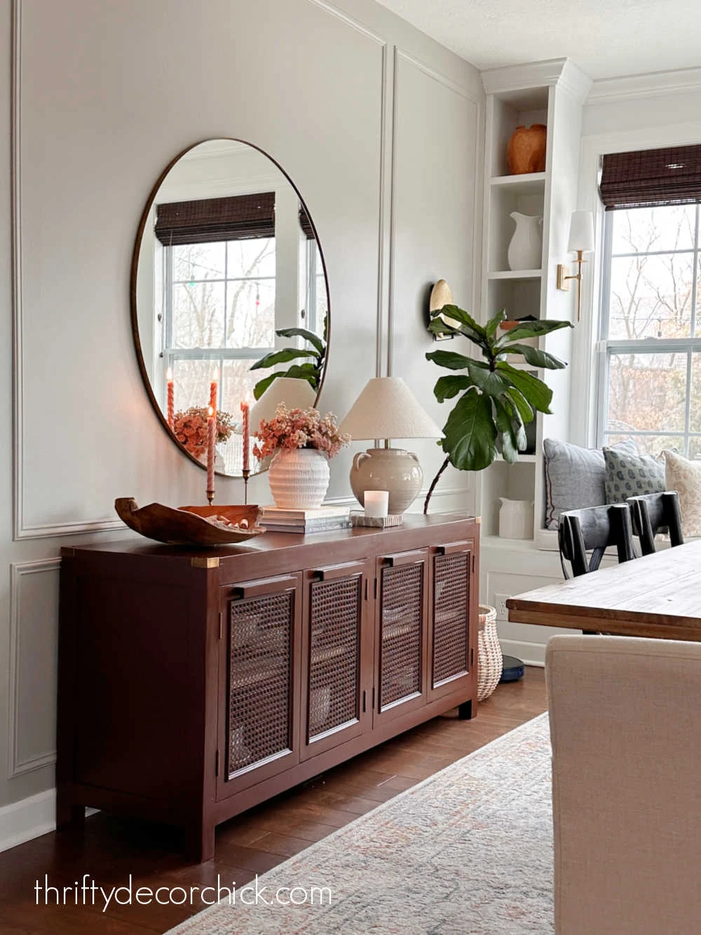 dark sideboard against light wall